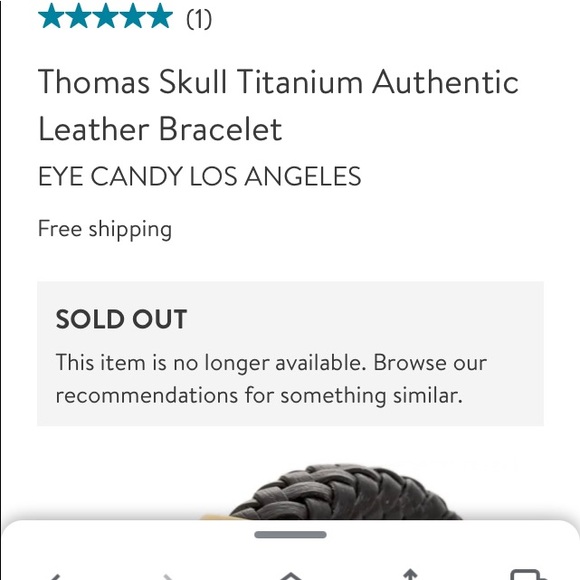 Eye Candy Thomas Skull Titanium Leather Bracelet - Picture 3 of 5